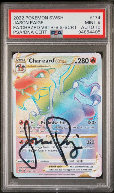Jason Paige Rainbow Charizard PSA 9 Auto 10